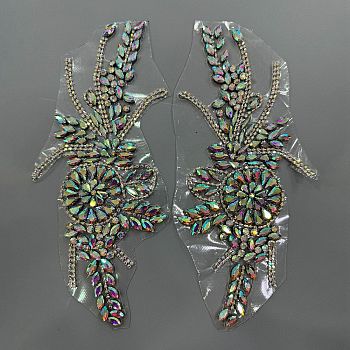 Flower Resin Rhinestone Decorative Corsages for Clothing Accessories, Clear AB, 262x120x5mm