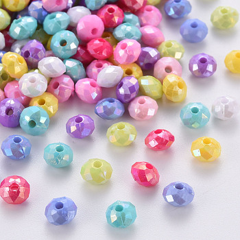 Opaque Acrylic Beads, AB Color Plated, Faceted Rondelle, Mixed Color, 6mm, Hole: 1.5mm, about 6200pcs/500g.