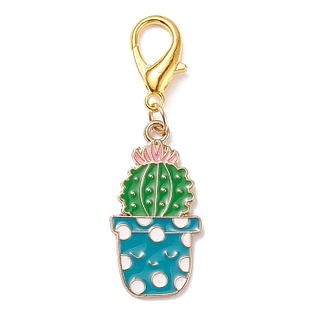 Alloy Enamel Cactus Pendant Decorations, Lobster Clasp Charms, Clip-on Charms, for Keychain, Purse, Backpack Ornament, Golden, 45mm