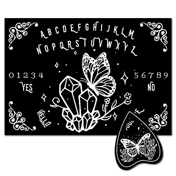 Pendulum Dowsing Divination Board Set, Rectangle Talking Board, with Planchette Accessories, Butterfly, 11.2~30x9~21x5cm, 2pcs/set