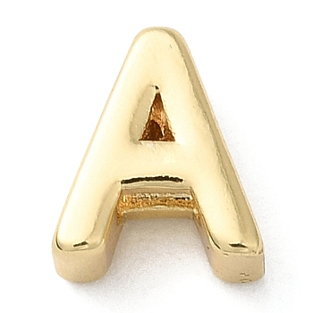 Rack Plating Brass Slide Charms, Cadmium Free & Lead Free, Real 18K Gold Plated, Letter, Letter A, 8x7x3.5mm, Hole: 1.4mm