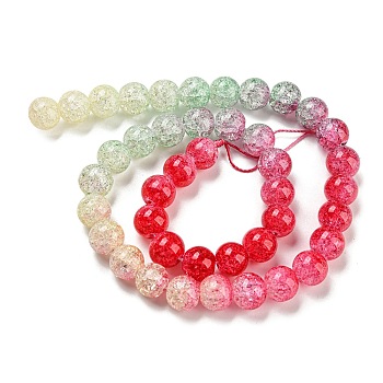 Spray Painted Crackle Glass Beads Strands, Gradient Color, Segmented Multi-color Beads, Round, Red, 10mm, Hole: 1mm, about 38pcs/strand, 15.28 inch(38.8cm)