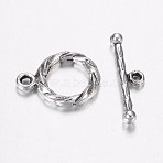 Tibetan Style Alloy Toggle Clasps, Ring, Antique Silver, Ring: 15x11x2mm, Hole: 1mm, Bar: 19x5x2.5mm, Hole: 1mm(PALLOY-G117-05AS)