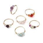 6Pcs Round Natural Rose Quartz & Amethyst & Fluorite & Carnelian & Amazonite & Red Agate Finger Ring, Copper Wire Wrapped Ring for Women, Inner Diameter: 18mm(RJEW-JR00754-S)