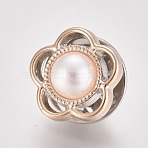 Plastic Safety Brooches, with Iron Pins and Acrylic Imitation Pearl, Flower, 12x11.7mm, Pin: 1mm(JEWB-WH0009-34)