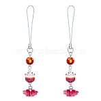 2Pcs Handmade Lampwork & ABS Plastic Imitation Pearl & Glass & Porcelain Mobile Straps, Platinum, Fortune Cat Shape, FireBrick, 115mm(HJEW-SW00267-06)