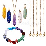 DIY Stone Jewelry Set Making Kit, Including Natural Mixed Stone Pendants, 304 Stainless Steel Cable Chain Necklaces, Mixed Stone Chips Beads Bracelet, Pendant: 43x11x11mm, Hole: 5mm, 5pcs/set(DIY-SZ0007-86)