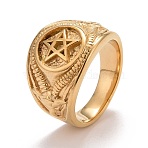 Ion Plating(IP) 304 Stainless Steel Pentagram Chunky Finger Ring for Women, Golden, Inner Diameter: 18.1~22.2mm(RJEW-A005-03G)