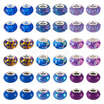 90Pcs 9 Styles Resin European Beads, Large Hole Beads, Imitation Porcelain, with Platinum Tone Brass Double Cores, Rondelle, Mixed Color, 13.5~14x8.2~9mm, Hole: 5mm, 10pcs/style(RPDL-TA0001-13)