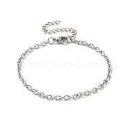 304 Stainless Steel Cable Chain Bracelet for Men Women, Stainless Steel Color, 7-1/8 inch(18cm), Link: 4x3x0.9mm(BJEW-E031-01P-08)