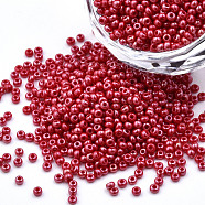 11/0 Czech Opaque Glass Seed Beads, Lustered, Round, Red, 2.2x1.5mm, Hole: 0.7mm, about 500g/bag(SEED-N004-003B-19)