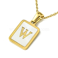 Ion Plating(IP) Rectangle with Initial Letter 304 Stainless Steel Pendant Necklace, white Shell, Real 18K Gold Plated, Letter W, 16.06 inch(40.8cm)(NJEW-R265-04G-W)