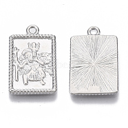 Brass Pendants, Nickel Free, Rectangle with Saint, Real Platinum Plated, 22.5x14x2mm, Hole: 1.8mm(KK-R126-028P-NF)