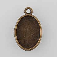 Oval Two-Sided Alloy Pendant Cabochon Settings, Cadmium Free & Nickel Free & Lead Free, Antique Bronze, Tray: 18x13mm, 24.5x15.5x3mm, Hole: 2mm(X-PALLOY-N0088-15AB-NF)