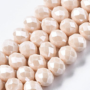 Electroplate Glass Beads Strands, Pearl Luster Plated, Faceted, Rondelle, Navajo White, 3.5x3mm, Hole: 0.4mm, about 123~127pcs/strand, 13.7~14.1 inch(35~36cm)(EGLA-A034-P3mm-A17)