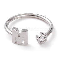 Brass Micro Pave Clear Cubic Zirconia Cuff Rings, Open Rings, Long-Lasting Plated, Platinum, Letter M, US Size 6, Inner Diameter: 17mm(RJEW-Z005-M-P)