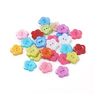 Acrylic Sewing Buttons for Costume Design, Plastic Buttons, 2-Hole, Dyed, Flower Wintersweet, Mixed Color, 16x2mm, Hole: 1mm(X-BUTT-E074-B-M)