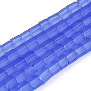 Transparent Frosted Glass Bead Strands, Rectangle, Royal Blue, 3~8.5x3.5~4x3.5~4mm, Hole: 1.2mm, about 96~101pcs/strand, 15.16 inch~15.55 inch(38.5~39.5cm)(GLAA-N047-08-B03)