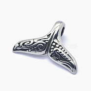 304 Stainless Steel Pendants, Whale Tail Shape, Antique Silver, 17x25.5x7mm, Hole: 3x7mm(STAS-I082-06AS)