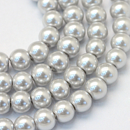 Baking Painted Pearlized Glass Pearl Round Bead Strands, Light Grey, 8~9mm, Hole: 1mm, about 105pcs/strand, 31.4 inch(X-HY-Q330-8mm-62)