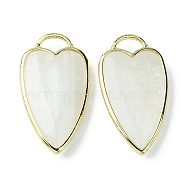 Natural White Moonstone Pendants, Faceted Heart Charms, with Rack Plating Light Gold Plated Brass Edge, 34.5x18x7mm, Hole: 7x5mm(G-O204-02J)