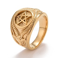 Ion Plating(IP) 304 Stainless Steel Pentagram Chunky Finger Ring for Women, Golden, Inner Diameter: 18.1~22.2mm(RJEW-A005-03G)