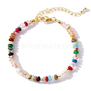 Vintage Style White Pearl Colorful Abacus Gemstone Beaded Bracelet for Women(QU1319)