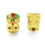 Alloy Enamel Beads, Matte Style, Kylin, Matte Gold Color, 12x8x7mm, Hole: 1.6mm(FIND-G035-38MG)