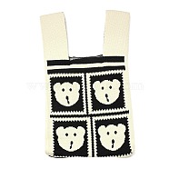 Polyester Mini Knit Tote Bags, Crochet Tote Handbag Lunch Box Bag, Bear, 35.5x19.8x2.1cm(ABAG-C008-01A-02)