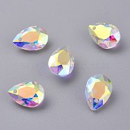 Glass Rhinestone Pendants, Faceted, Teardrop, Crystal AB, 11.5x8x5mm, Hole: 1.5mm(RGLA-A024-H03-001AB)