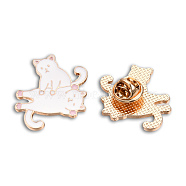 Cat Shape Enamel Pin, Light Gold Plated Alloy Animal Badge for Backpack Clothes, Nickel Free & Lead Free, Pink, 28x25mm(JEWB-N007-191)