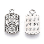 Alloy Pendants, with Crystal Rhinestone, Cadmium Free & Lead Free, Rectangle with Evil Eye, Platinum, 19x10.5x2.5mm, Hole: 1.8mm(PALLOY-T087-04P)