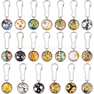 2Sets 2 Style 304 Stainless Steel Pendants Keychain, with Sunflower Glass Resin Cabochons and 201 Stainless Steel Keychain Clasps, Mixed Color, 3.9cm, 1set/style(KEYC-BC0001-05)