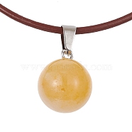 Natural Citrine Round Pendant Necklaces, with Cowhide
 Ropes, 20.47 inch(52cm)(NJEW-JN04478-04)