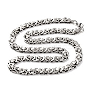 201 Stainless Steel Byzantine Chain Necklace, with 304 Stainless Steel Clasps, Stainless Steel Color, 24.06 inch(61.1cm)(NJEW-F222-30P)