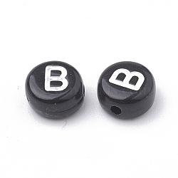 Opaque Acrylic Beads, Horizontal Hole, Alphabet Style, Flat Round, Letter.B, 7x4mm, Hole: 1.5mm, about 370pcs/50g(X-SACR-N002-02B)