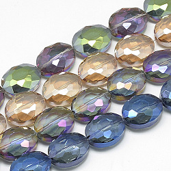 Electroplate Glass Beads Strands, Rainbow Plated, Faceted, Oval, Mixed Color, 20x16x9mm, Hole: 1.5mm, about 35pcs/27.7 inch(EGLA-S152-20x16mm-M)