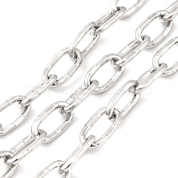 304 Stainless Steel Textured Oval Link Chains, Cable Chains, Soldered, with Spool, Stainless Steel Color, 12x6x1.5mm(CHS-K017-01P)