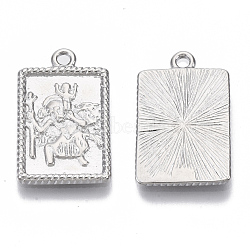 Brass Pendants, Nickel Free, Rectangle with Saint, Real Platinum Plated, 22.5x14x2mm, Hole: 1.8mm(KK-R126-028P-NF)