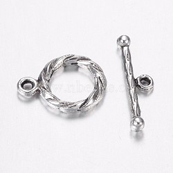 Tibetan Style Alloy Toggle Clasps, Ring, Antique Silver, Ring: 15x11x2mm, Hole: 1mm, Bar: 19x5x2.5mm, Hole: 1mm(PALLOY-G117-05AS)