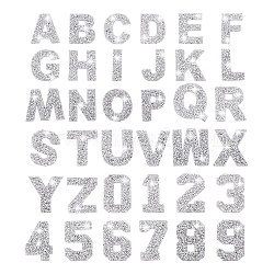 4 Sets 2 Styles Number 0~9 & Alphabet Hotfix Rhinestone, Resin Rhinestone Appliques, Costume Accessories, Sewing Craft Decoration, Silver, 54~62x17~69x2.5mm, 2 sets/style(PATC-GL0004-13)