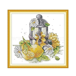 Lantern with Flower Pattern DIY Cross Stitch Beginner Kits, Stamped Cross Stitch Kit, Including 11CT Printed Cotton Fabric, Embroidery Thread & Needles, Instructions, Colorful, Fabric: 480x470x1mm(DIY-NH0003-03A)