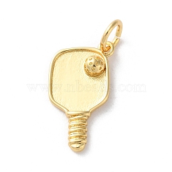 Rack Plating Brass Pendants, Lead Free & Cadmium Free, Long-Lasting Plated, Pickleball Charms, with Jump Ring, Real 18K Gold Plated, 17x9x2.5mm, Hole: 3.5mm(X-KK-Z079-01G)