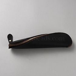 Rectangle Leather Pen Bags, Zipper Pen Bags, with Alloy Findings, Study Supplies, Black, 200x52x42mm(AJEW-WH20007-17A)