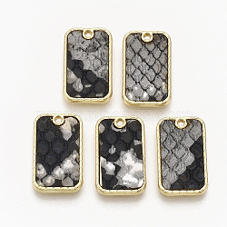 Alloy Pendants, with Imitation Leather, Rectangle, Light Gold, Light Grey, 21x13x2mm, Hole: 1.2mm(PALLOY-T056-106A)