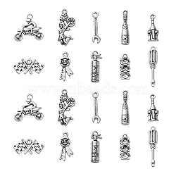 100Pcs 10 Styles Tibetan Style Racer Theme Alloy Pendants, Lead Free and Cadmium Free, Mixed Shapes, Antique Silver, 12~28x6~22x2~4mm, Hole: 2mm, 10pcs/style(TIBEP-CJ0001-86)