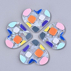 Transparent Clear Acrylic Pendants, 3D Printed, with Film on the Back, Heart with Square Pattern, Colorful, 37x41x2.5mm, Hole: 1.6mm(KY-S163-202)