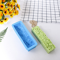 Silicone Molds, for Handmade Soap Making, Rectangle with Rose, Deep Sky Blue, 248x85x55mm, Inner Diameter: 224x58x40mm(PW-WG61611-03)