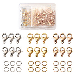 PVD Vacuum Plating 304 Stainless Steel Lobster Claw Clasps and 304 Stainless Steel Jump Rings, Mixed Color, 12x7x3.5mm, Hole: 1.5mm, 240pcs/box(STAS-YS0001-06)