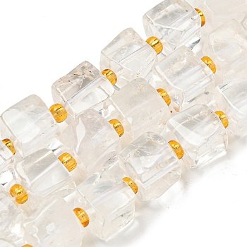 Natural Quartz Crystal Beads Strands, Rock Crystal Cube, with Seed Beads, 6~7x6~7x6~7mm, Hole: 1mm, about 41pcs/strand, 15.35''(39cm)